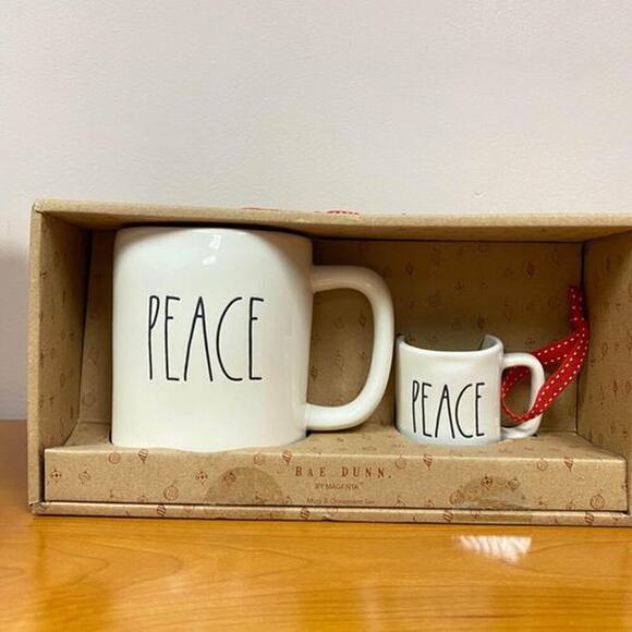 Rae Dunn Christmas Peace Mug & Mini Mug Ornament Set - Picture 1 of 3